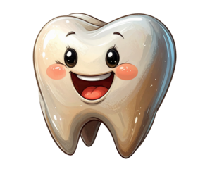 Shiny Cartoon Tooth Character with Smile, Transparent PNG
