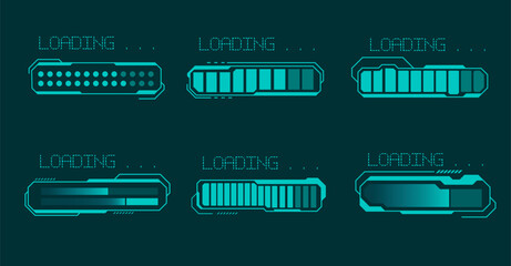 Set of Futuristic Loading Bars with Sci-Fi HUD Digital Progress Vector