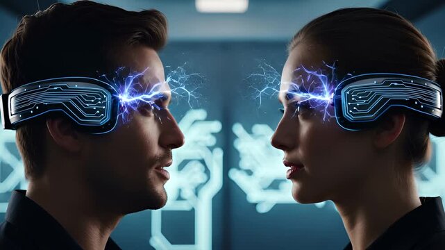 Futuristic Brainwave Technology and Human Connection with Mind-Reading Interface Concept