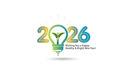 2026 happy new year with bulb, green eco energy growth and  sustainable development concept design.
