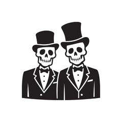 A black vector logo with the skeletons of two men. 