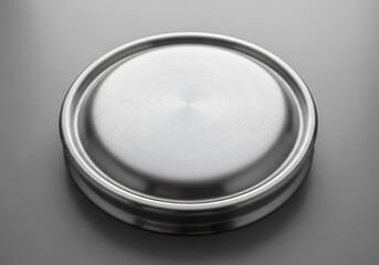 Shiny brushed metal cake pan on a gray background, studio shot
