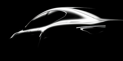 Innovative rental car advertising design showcasing sleek vehicle silhouette in dark background