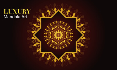 Golden Ornamental Mandala Background Design, Luxury Golden Mandala Art for Decoration 