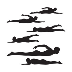Silhouette figures of people in a prone, swimming position. 