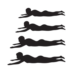 Silhouette figures of people in a prone, swimming position. 