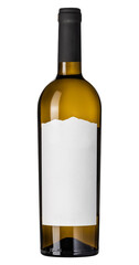 Bottle of white wine on white background without label studio photo on white background without shadows