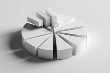 Colorful 3D pie chart animating in and out over a white clean background.