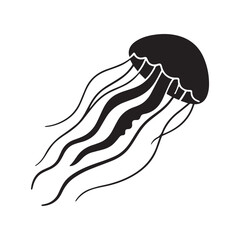  Black jellyfish floating in the air Silhouette. 