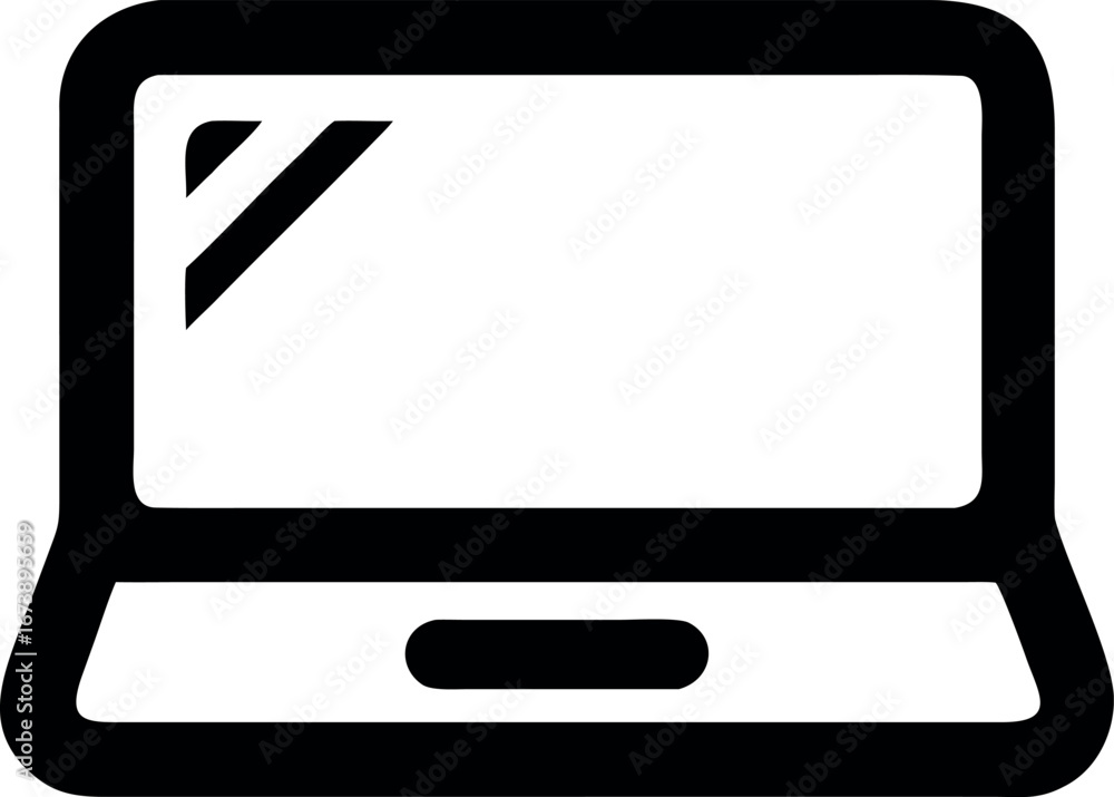 Poster minimalist laptop computer icon in a simple line art style. vector illustration symbol for technolog