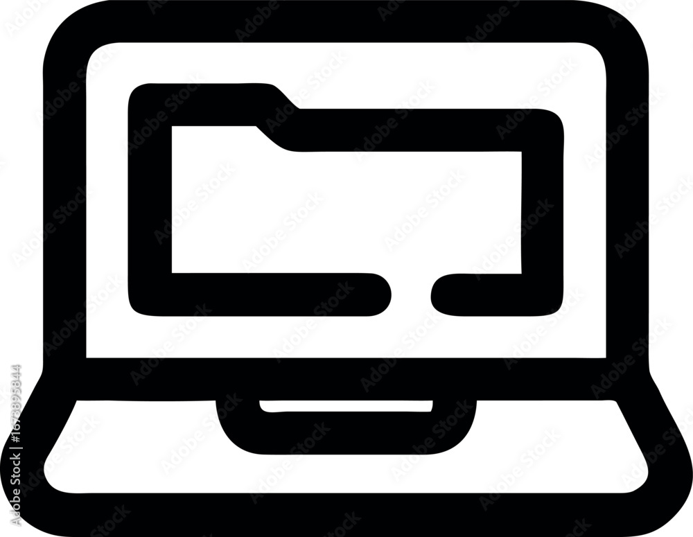 Poster Minimalist line art icon representing a laptop computer displaying a folder, symbolizing digital storage and computer data management