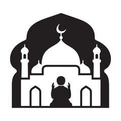  Silhouette a Mosque prayer vector Islamic symbols silhouette with a white background. 