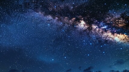 Obraz premium Milky way panorama as background image. Night starry sky with stars, planets, constellations and galaxies