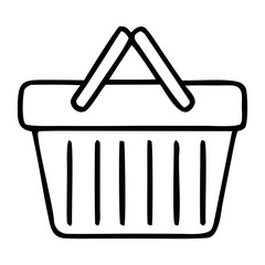 Simple white shopping basket icon on black background