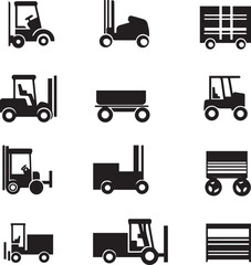 set of construction machines and trucks