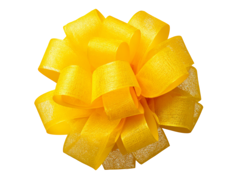 Bright yellow gift bow isolated on black background, Isolated On White Background, Png Transparent