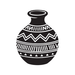 Silhouette traditional clay pot with a rounded body, a narrow neck, and a slightly flared rim. 