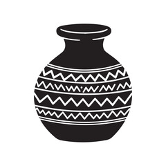 Silhouette traditional clay pot with a rounded body, a narrow neck, and a slightly flared rim. 