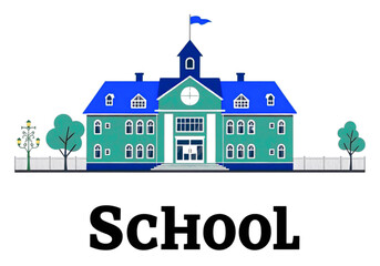 Create a Sense of Tradition with this New Vector Design of a Big Old High School, Ideal for Brochures, Yearbooks, and Website Graphics.