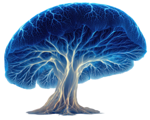 Glowing Blue Digital Tree Network on Black Background