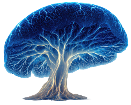 Glowing Blue Digital Tree Network on Black Background