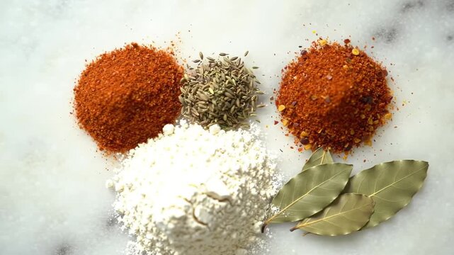 Spice blend still life on marble surface