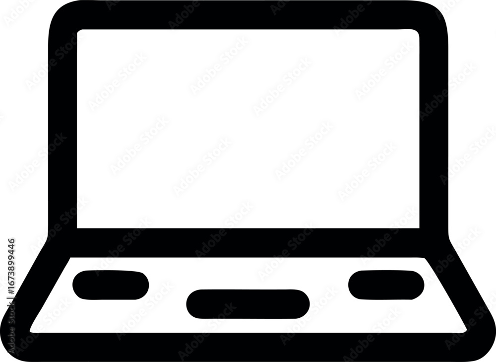 Poster a simple, clean line drawing of an open laptop computer, showcasing a modern and minimalist design i