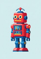 Retro robot in vibrant hues evoking playful technology and futuristic designs