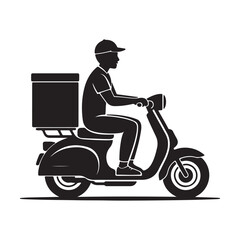 A black silhouette illustration of a delivery person riding a scooter vector 2