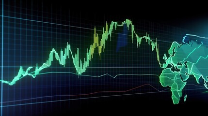 Global financial market trends visualized with charts and map overlay