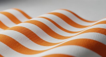 Fototapeta premium Close-up of elegant wavy orange and white striped fabric, soft and detailed