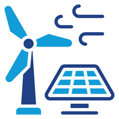 Smart Grid Glyph Blue Silhouette Icon Design Vector - Smart grid integration combining renewable energy sources for efficient electricity distribution