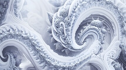 Abstract Swirling Fractal Art,  Elegant White Grey Spiral Design