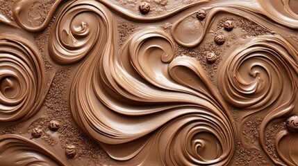 Mocha mousse abstract background featuring milk chocolate spiral motifs.