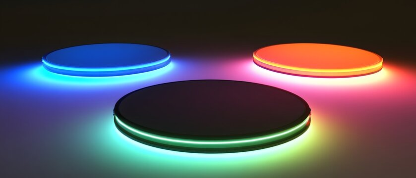Vibrant Neon Circular Platforms Product Display - Powered by Adobe