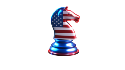 Chess knight piece with usa flag design isolated on white background
