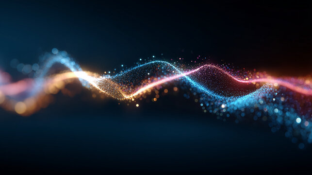 Animated sound waves pulse across a clean, minimal tech-blue background.