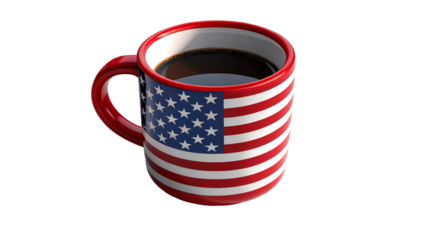 Coffee mug with american flag design isolated on white background
