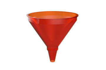 Bright Red-Orange Transparent Plastic Funnel HDR Image: Versatile Pouring Tool for Kitchenware, Laboratory Equipment, and Automotive Fluid Transfer. Clean Design Asset with Shiny Finish for Stock.