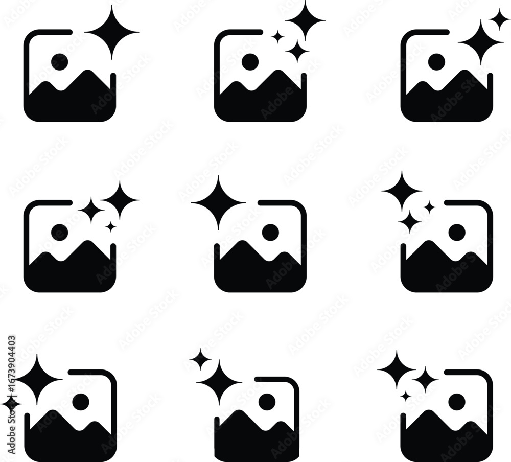 Fototapete set of generative image ai icons, flat vector collection with sparkle photo symbols, artificial inte