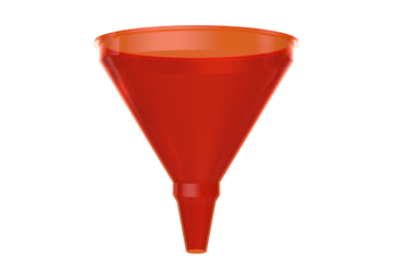 Volumetric Orange Plastic Kitchen Accessory Funnel Top View: Detailed 3D Render for Safe and Quick Liquid Transfer, Essential Culinary Tool. Isolated High-Quality Element Design with Clipping Path.