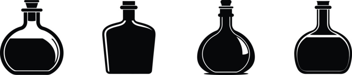 Set of four silhouette flask bottles with different shapes silhouette