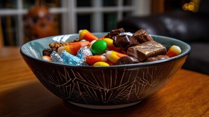 Halloween candy bowl on table