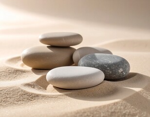 Natural Smooth River Stones on Soft Sand – Zen and Tranquility Concept