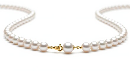 Obraz premium Elegant pearl necklace featuring lustrous pearls strung together with a golden clasp.