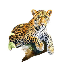 Obraz premium Watercolor Painting of a Leopard in Jungle Setting