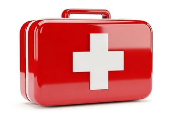 Red First Aid Kit with White Cross Symbol on White Background medical health
