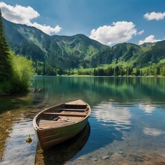 Serene Alpine Lake with Crystal Clear Reflections and Mountain Scenery Photography.