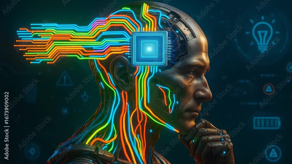 Poster ai and neural network technology with digital brain, data flow, and circuitry integration