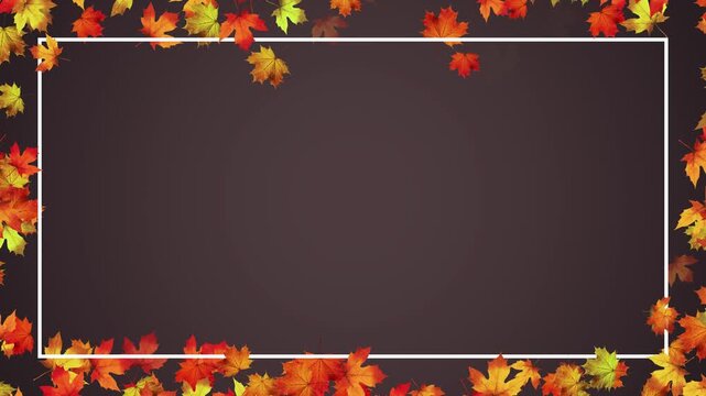 colorful autumn border frame with maple leaves on brown back animation, leaf thanksgiving and Halloween copy space social media motion background